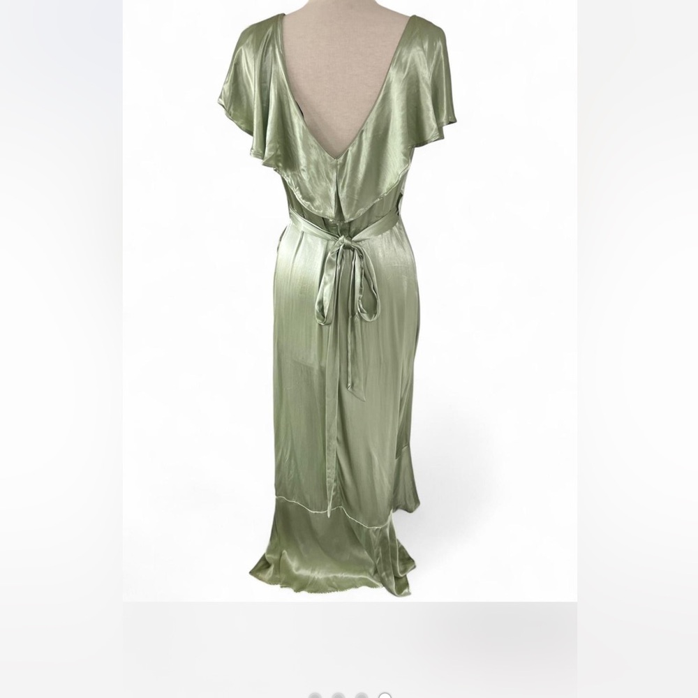 NWT Topshop satin frill wrap dress in sage Size 8 - Picture 2 of 7